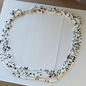 Chic Multistrand Beaded Necklace - Black and White